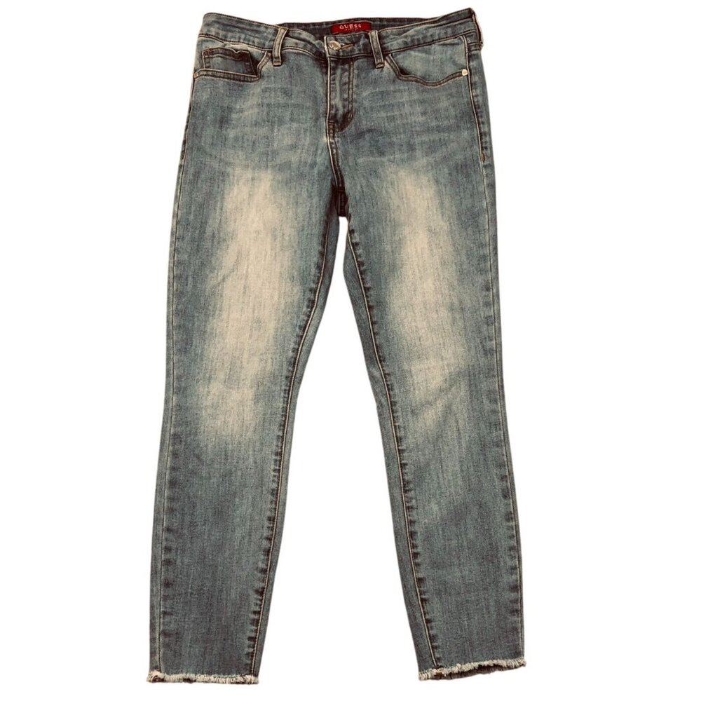 Guess Women's Jeans Size 29 Skinny Frayed Hem Ankle Casual Blue Denim Light Wash